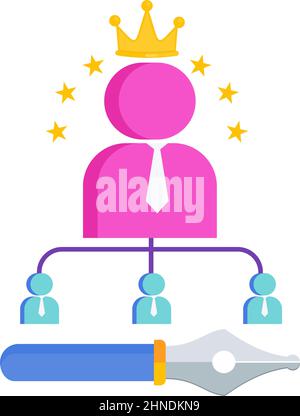 Man in crown icon and fountain pen. Opinion leader. Blogger, content manager. Stock Vector