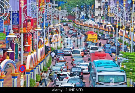 traffic jam in avenue of Little India, Kuala Lumpur, Malaysia Stock Photo