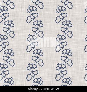 Farmhouse blue butterfly linen seamless pattern. Tonal french country cottage style farm animal background. Simple vintage rustic fabric textile Stock Photo