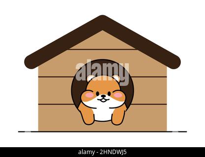 Cute drawn hamster. Kawaii animal in the house. Avatar mascot funny character sticker isolated on white background. Vector stock illustration Stock Vector