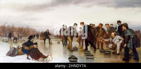 Curling, a Scottish Game at Central Park, oil on canvas painting by John George Brown, 1862 Stock Photo