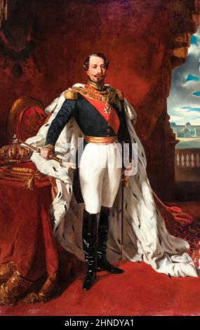 Portrait of Napoleon III, Emperor of the French in Coronation Robes. Charles Louis Napoléon Bonaparte 1808-1873 was the first President of France, (as Louis-Napoléon Bonaparte 1848-1852, and Emperor of the French from 1852-1870, oil on panel portrait painting after Franz Xaver Winterhalter, before 1861 Stock Photo