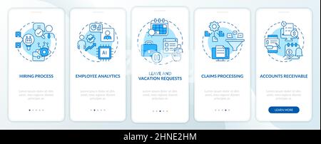 Examples of automation in business blue onboarding mobile app screen Stock Vector