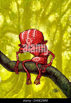 Art Illustration Of A Yara Ma Yha Who A Legendary Creature Found In Australian Aboriginal Mythology The Red Frog Like Monster Lives In Fiig Trees 2hne2wm 