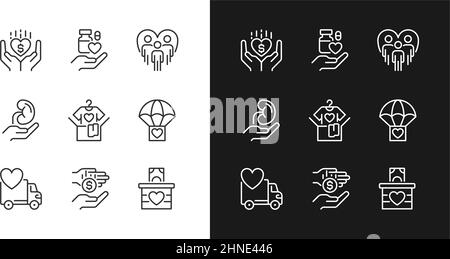 Volunteer opportunities pixel perfect linear icons set for dark, light mode Stock Vector