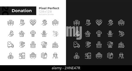 Donation opportunities pixel perfect linear icons set for dark, light mode Stock Vector