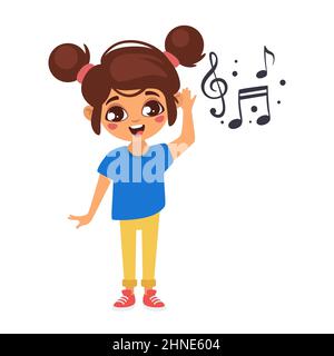 illustration of Caucasian kid hearing nice music Stock Vector