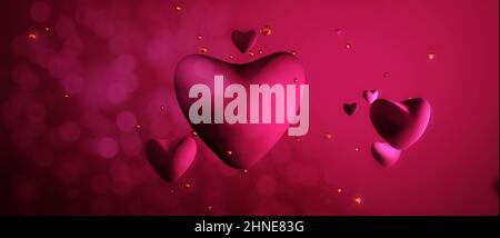 Valentine's Day background with hearts. 3D render illustration. Stock Photo