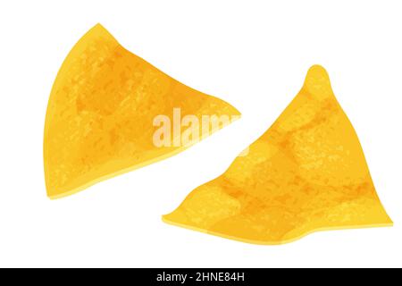Tortilla chips, traditional Mexico nacho, triangle crisp food in cartoon style isolated on white background. Fast food, detailed meal. Vector illustration Stock Vector