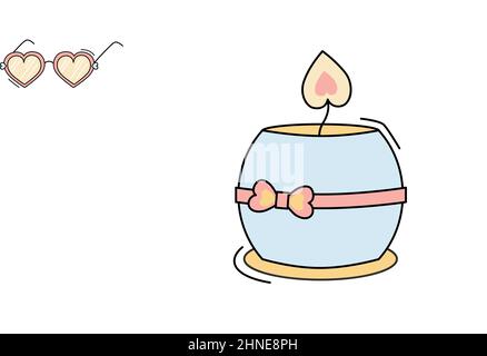Vector illustration of cartoon romantic candle on white background. Stock Vector