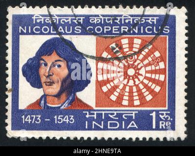 INDIA - CIRCA 1973: stamp printed by India, shows Nicolaus Copernicus (1473-1543), Polish astronomer, circa 1973 Stock Photo