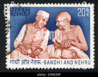 INDIA - CIRCA 1973: stamp printed by India, shows Nehru and Gandhi, circa 1973 Stock Photo