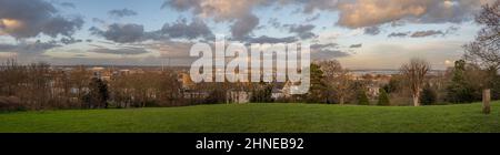 Panoramic image from the top of Windmill Hill in Gravesend Kent looking towards Tilbury at Sunset Stock Photo