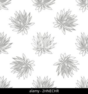 Hand drawn blue agave seamless pattern. Succulent plants wallpaper. Engraving vintage style. Vector illustration. Stock Vector