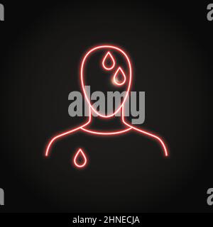 Neon sweating icon in line style. Person with sweat drops symbol. Vector illustration. Stock Vector