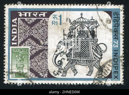 INDIA - CIRCA 1973: stamp printed by India, shows Elephant with Howdah, circa 1973 Stock Photo