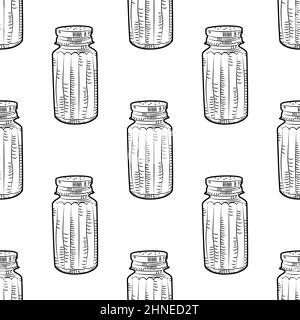 Salt shaker seamless pattern on white background. ooking ingredient, food seasoning backdrop. Vector illustration Stock Vector