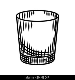 Doodle vodka shot isolated on white background. Empty shot glass of alcohol. Bar menu design. Transparent drink glass.Vintage engraved style. Vector i Stock Vector