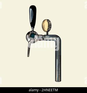 Beer tap isolated on light background. Hand drawn beer tap. Vintage engraved style. For pub menu, cards, posters, prints, packaging. Vector vintage il Stock Vector
