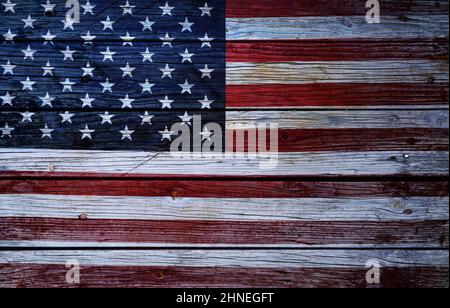 Worn and weathered image flag United States America on an old board wall Stock Photo