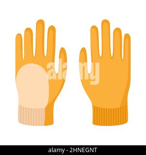 Work farming gloves isolated in flat style. Gardening rubber yellow gloves on white background. Protection accessory symbol. Vector illustration Stock Vector