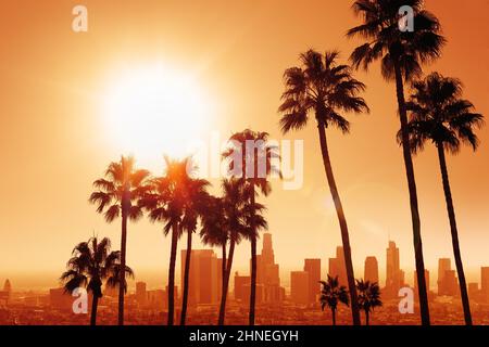 the skyline of los angeles during sunrise Stock Photo