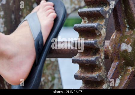 Cachoeira, Bahia, Brazil - December 05, 2015: Closeup of people's legs and feet walking on the street. City of Cachoeira in the Brazilian state of Bah Stock Photo