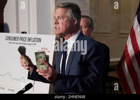 Washington, USA. 16th Feb, 2022. US Senator Roger Marshall(R-KS) speaks about US Economic Inflation during a press conference today on February 16, 2022 at Russell Senate/Capitol Hill in Washington DC, USA. (Photo by Lenin Nolly/Sipa USA) Credit: Sipa USA/Alamy Live News Stock Photo