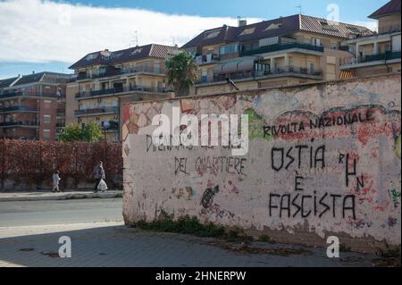 Lido di Ostia, Rome, Italy 19/11/2017: 'Ostia is fascist' written on a wall in Nuova Ostia. © Andrea Sabbadini Stock Photo