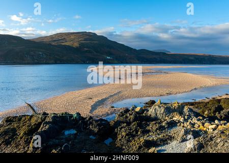 Beinn an Amair from the jetty at Keoldale, on the Kyle of Durness, Sutherland, Scotland, UK. Stock Photo