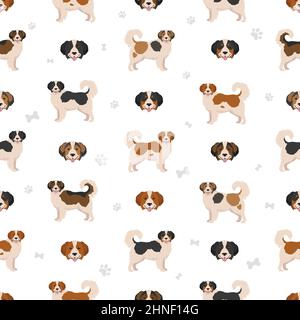 Tornjak seamless pattern. Different poses, coat colors set.  Vector illustration Stock Vector