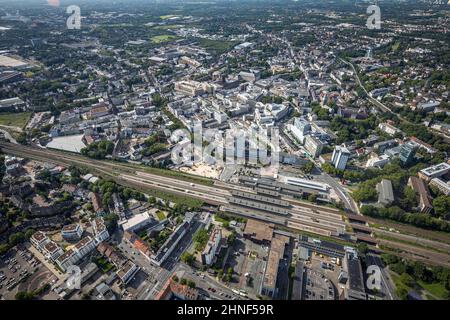Aerial view, Bochum main station and city centre view with construction area multi-storey car park P7, Gleisdreieck in Bochum, Ruhr area, North Rhine- Stock Photo