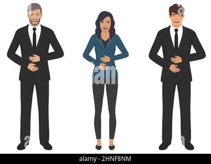 Set of diverse young people laughing at something funny. Man and woman characters crying of laughter in modern flat cartoon style. Funny social Stock Vector