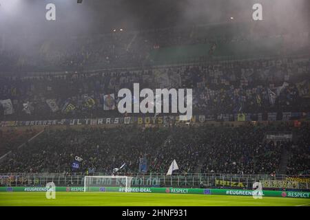 Milan, Italy - february 16 2022 - Inter- Liverpool FC champions league - fc internazionale supporters curva nord Stock Photo