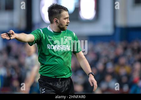 Wakefield, England - 13 February 2022 - Referee Marcus Griffiths during the Rugby League Betfred Super League Round 1 Wakefield Trinity vs Hull FC at Be Well Support Stadium, Wakefield, UK  Dean Williams Stock Photo