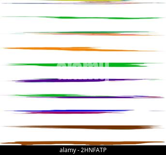 Grungy paintbrush, brush stroke. Textured paint, graphite, chalk drawing with freehand, hand drawn effect. Sketchy line, stripe dividers - stock vecto Stock Vector