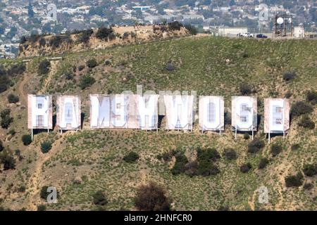 Los Angeles, Ca. 16th Feb, 2022. Aerial voiew of the Hollywood sign changed  to Rams House in celebration of the LA Rams victory during NFL Super Bowl  LVI on February 16, 2022. Credit: Mpi34/Media Punch/Alamy Live News Stock  Photo - Alamy