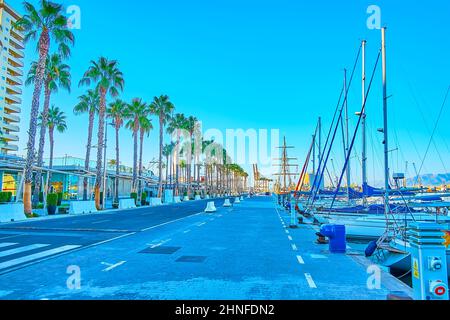 Malaga, Sailboat in the harbor at the Pier, Palmeral de las Sorpresas ...