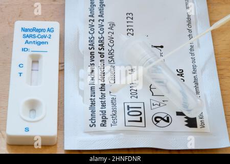 Negative Corona Antigen Rapid Test, layman's test, self-test, for the detection of SARS-CoV-2 infection, test result negative, Stock Photo