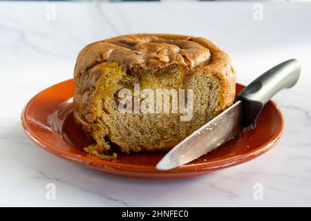 Sliced Portuguese easter cake called Folar de Olhao Stock Photo