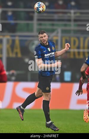 Milan Skriniar (Inter) during the Uefa Champions League match between Inter 0-0 Liverpool at Giuseppe Meazza Stadium on February 16, 2022 in Milan, Italy. Credit: Maurizio Borsari/AFLO/Alamy Live News Stock Photo