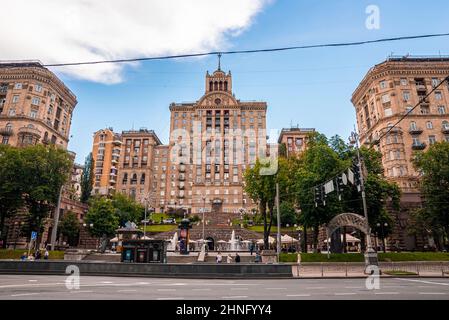 Stalinist style architecture building at Khreshchatyk Street Stock Photo