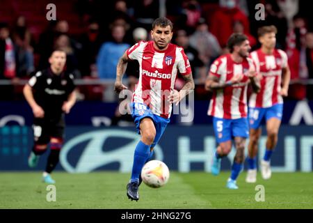 Madrid, Spanien. 16th Feb, 2022. Madrid Spain; 02.16.2022.- Atletico de Madrid vs Levante UD match of the Spanish Football League match day 21 held at the Santiago Bernabeu stadium in Madrid. Atletico Madrid player Correa Final score 0-1 Goal by Gonzalo Melero 54  Credit: Juan Carlso Rojas/dpa/Alamy Live News Stock Photo