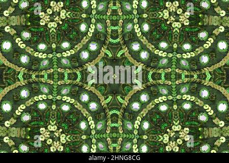 Green Abstract Beaded Cloth Background From India Stock Photo
