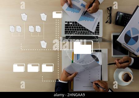 man work document management data document on digital tablet online documentation database Stock Photo