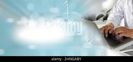 doctor analyzing medical report on network connection Healthcare business graph data  Healthcare investment and financial. Stock Photo