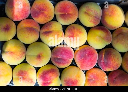 Image of peaches in boxes Stock Photo