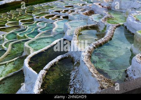 Mineral terraces in Egerszalok thermal spa Stock Photo