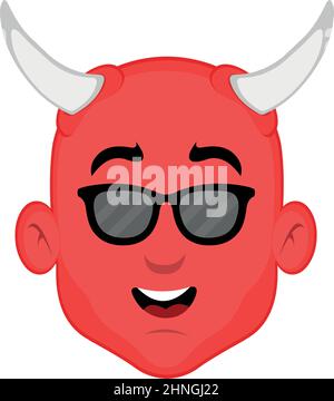Vector illustration of the face of a cartoon devil with sunglasses Stock Vector
