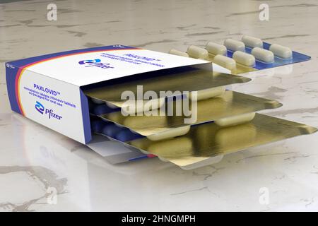 Paxlovid as first oral drug for COVID-19 Stock Photo
